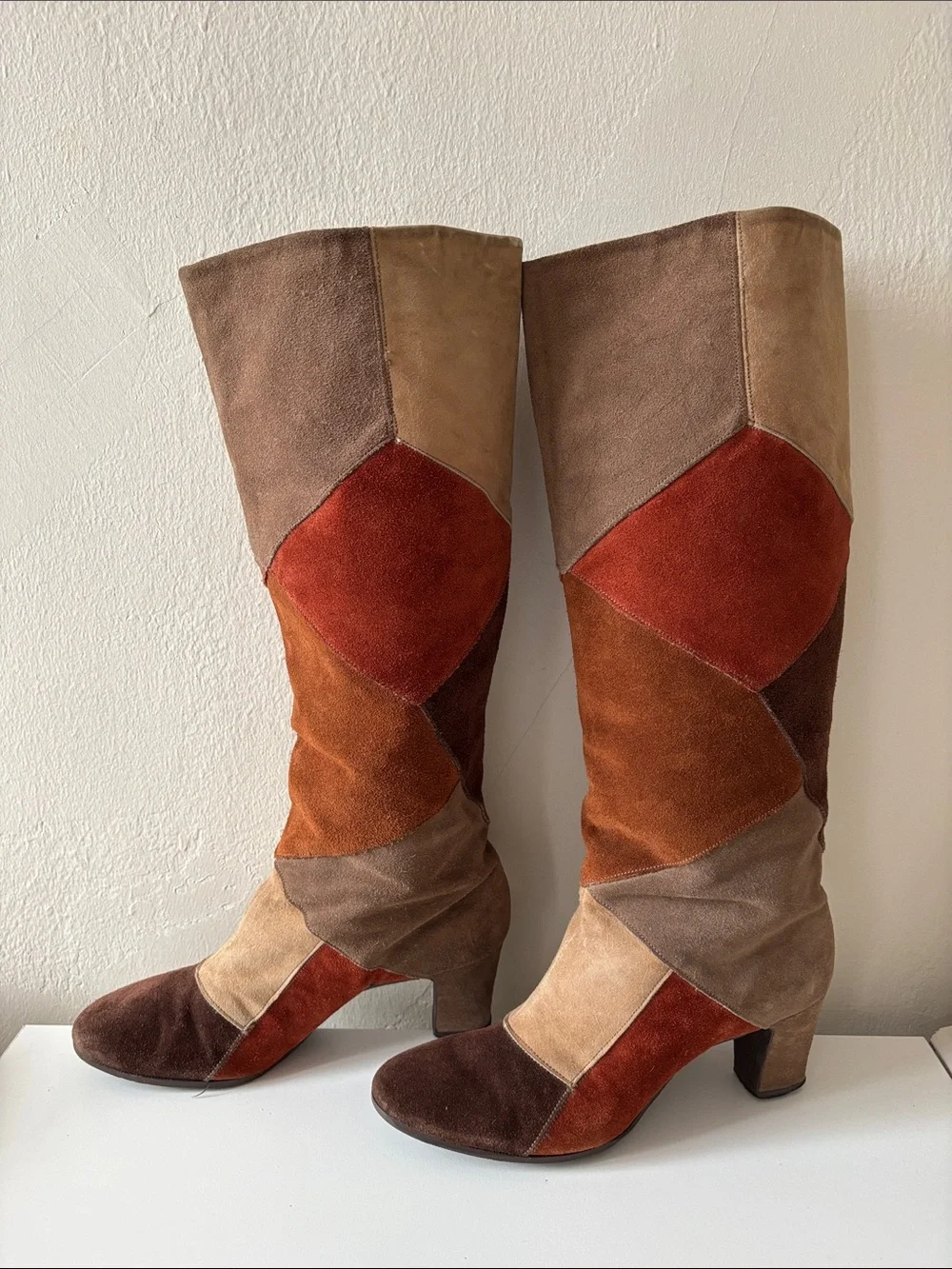 Vintage Patchwork Suede Boots